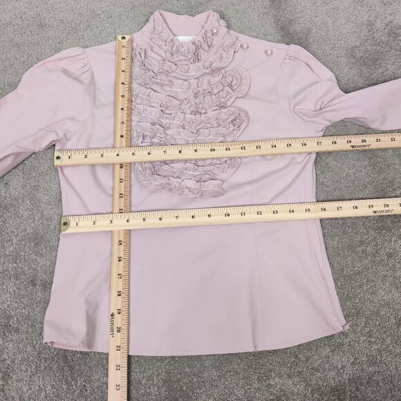 Famelin Women's Blouse Size 2 Pink Pearl Lace Mock Neck Business Casual Elegant - Picture 9 of 11